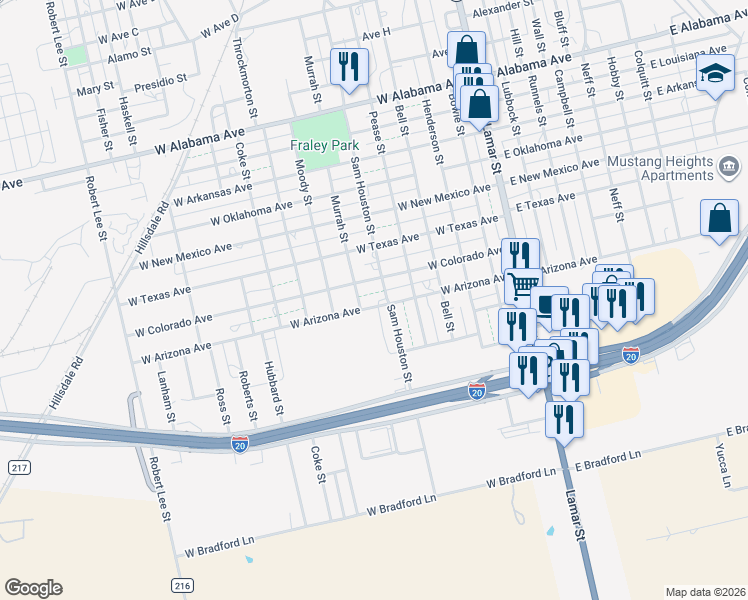 map of restaurants, bars, coffee shops, grocery stores, and more near 606 West Arizona Avenue in Sweetwater