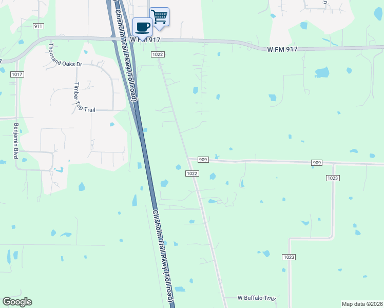 map of restaurants, bars, coffee shops, grocery stores, and more near 6324 County Road 1022 in Joshua