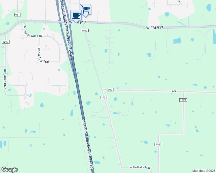 map of restaurants, bars, coffee shops, grocery stores, and more near 6324 County Road 1022 in Joshua