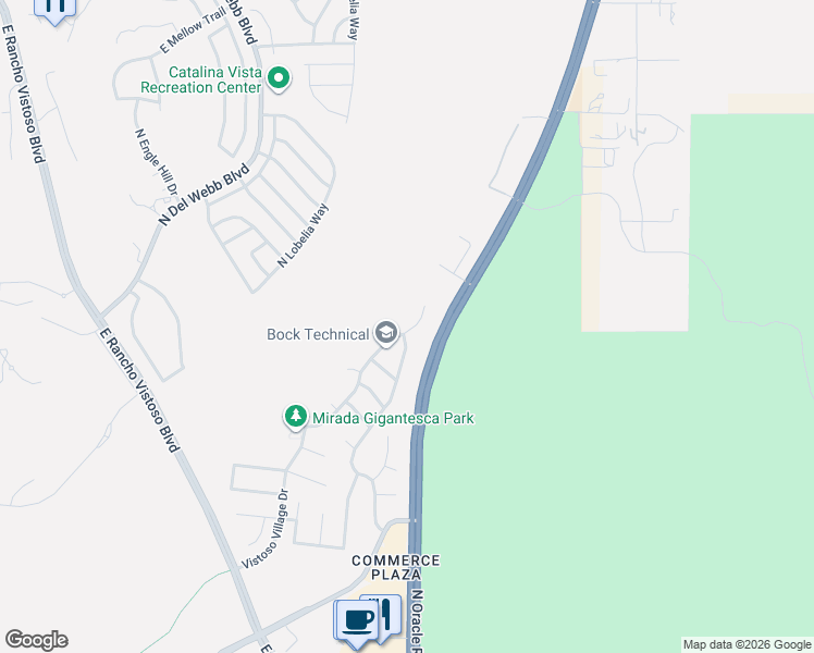 map of restaurants, bars, coffee shops, grocery stores, and more near 13584 North Wide View Drive in Oro Valley