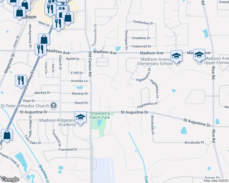 map of restaurants, bars, coffee shops, grocery stores, and more near 483 Madison Oaks Dr in Madison