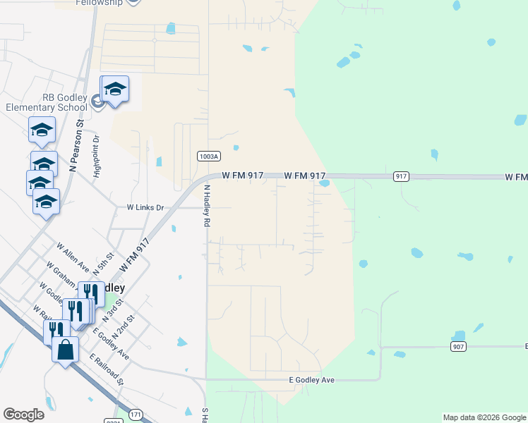 map of restaurants, bars, coffee shops, grocery stores, and more near 312 Corral Road in Godley