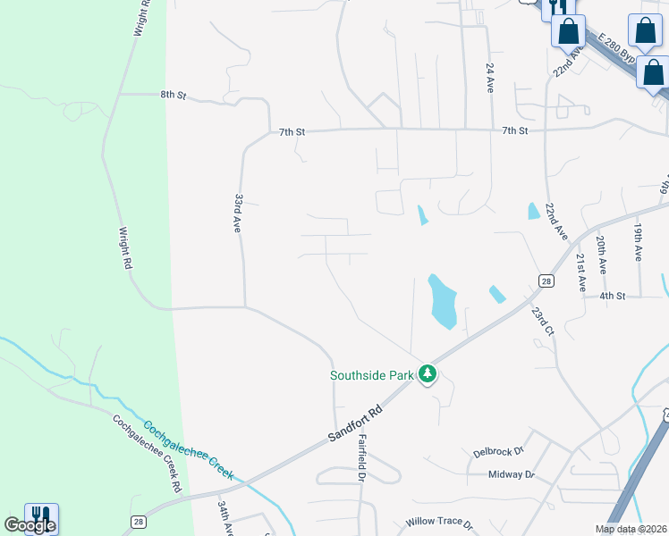 map of restaurants, bars, coffee shops, grocery stores, and more near 406 26th Court in Phenix City