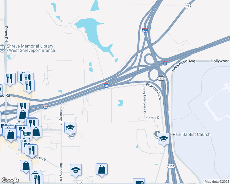 map of restaurants, bars, coffee shops, grocery stores, and more near 4605 Dixie Boulevard in Shreveport