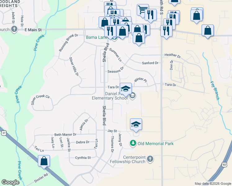 map of restaurants, bars, coffee shops, grocery stores, and more near 418 Harvest Loop in Prattville