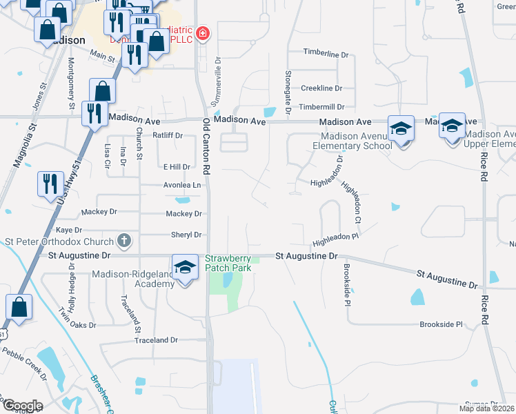 map of restaurants, bars, coffee shops, grocery stores, and more near 483 Madison Oaks Dr in Madison