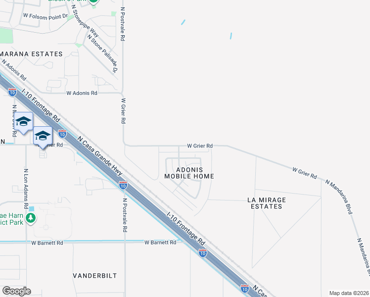 map of restaurants, bars, coffee shops, grocery stores, and more near 10761 West Grier Road in Marana