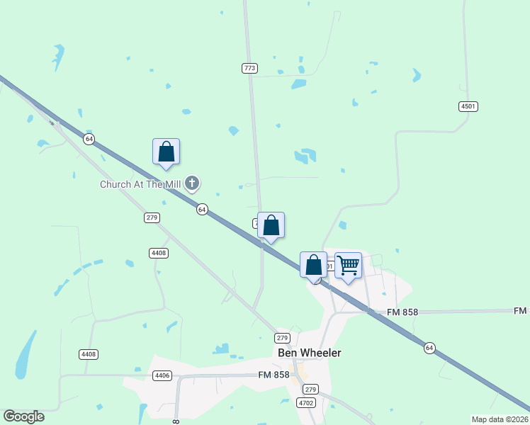 map of restaurants, bars, coffee shops, grocery stores, and more near 14238 State Highway 64 in Ben Wheeler