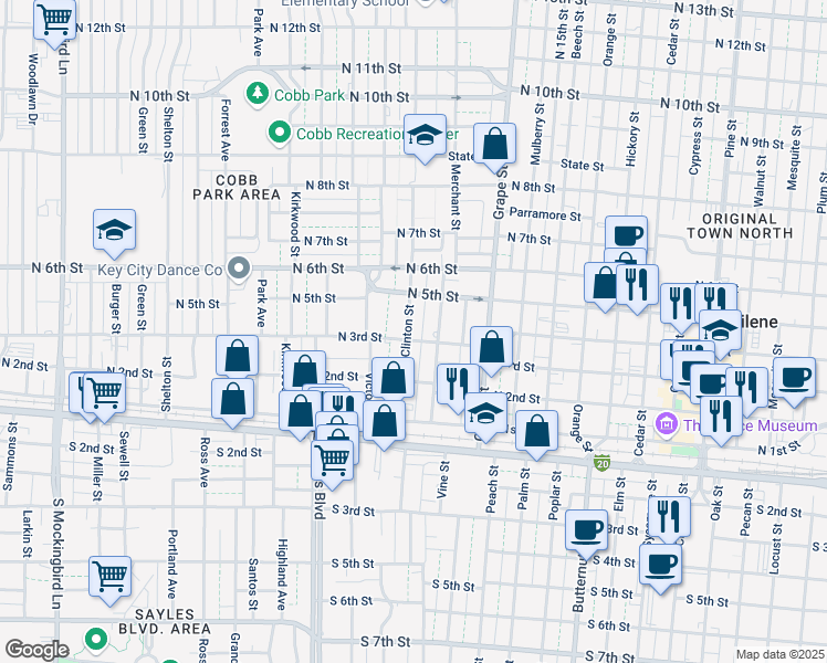 map of restaurants, bars, coffee shops, grocery stores, and more near 1829 North 3rd Street in Abilene