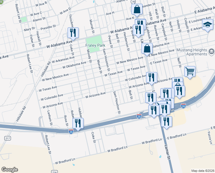 map of restaurants, bars, coffee shops, grocery stores, and more near 606 West Arizona Avenue in Sweetwater