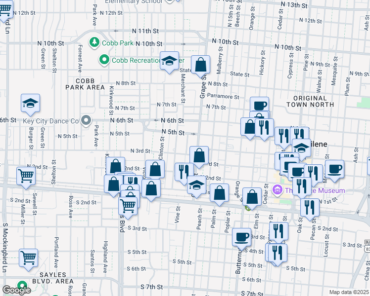 map of restaurants, bars, coffee shops, grocery stores, and more near 312 Reading Street in Abilene