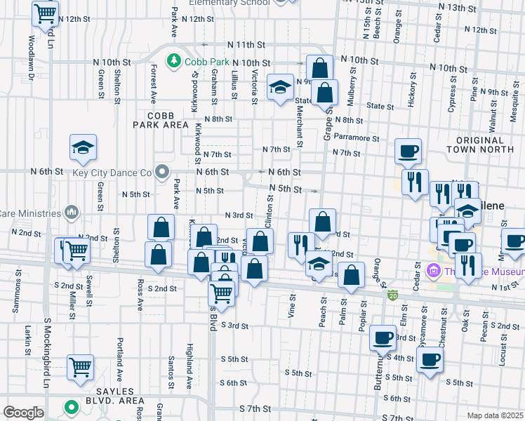 map of restaurants, bars, coffee shops, grocery stores, and more near 1910 North 3rd Street in Abilene