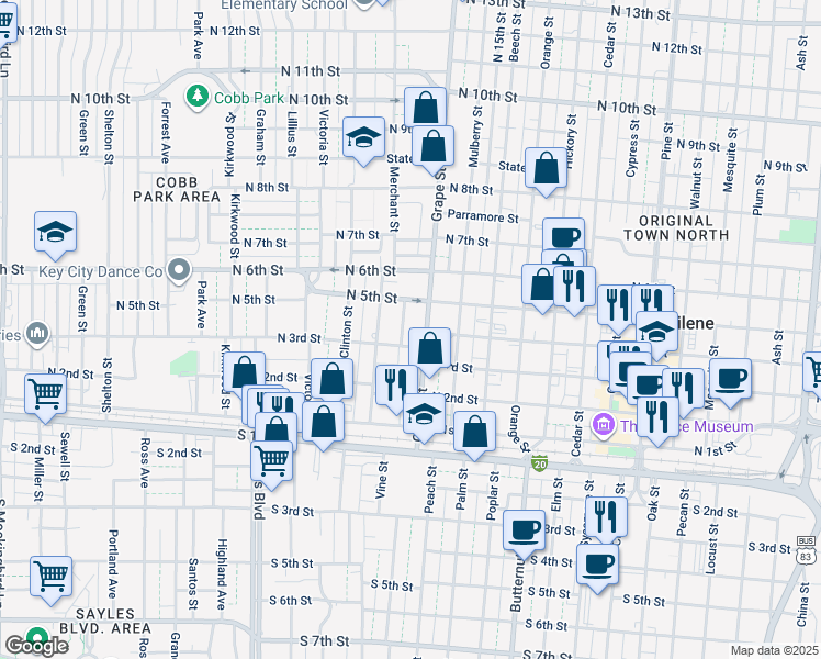 map of restaurants, bars, coffee shops, grocery stores, and more near 421 Reading Avenue in Abilene