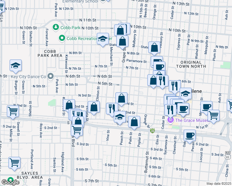 map of restaurants, bars, coffee shops, grocery stores, and more near 421 Reading Avenue in Abilene