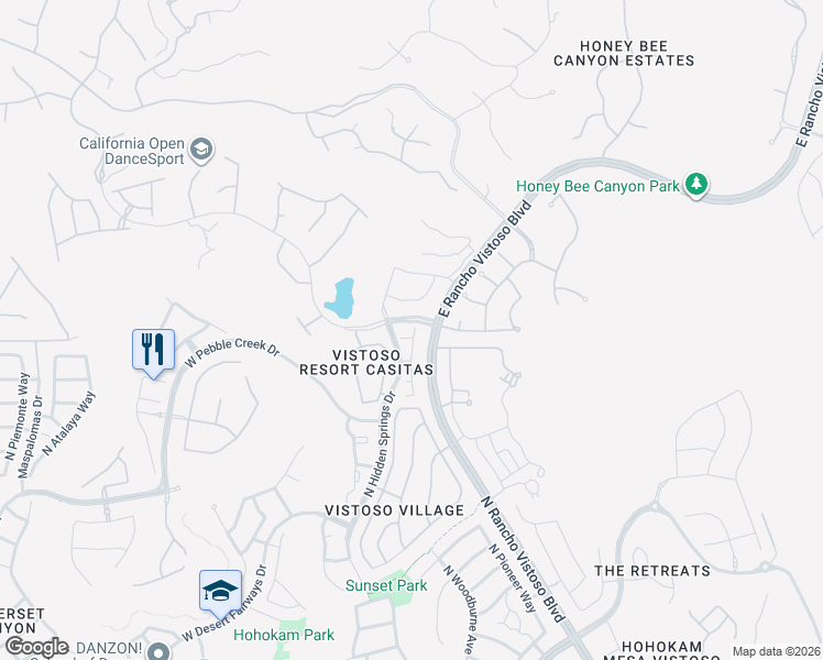 map of restaurants, bars, coffee shops, grocery stores, and more near 13608 North Vistoso Reserve Place in Oro Valley
