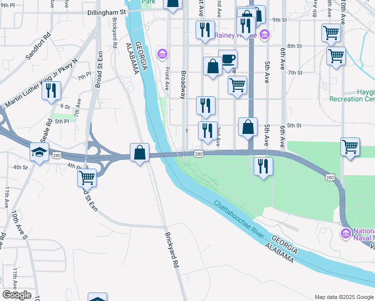 map of restaurants, bars, coffee shops, grocery stores, and more near 27 4th Street in Columbus
