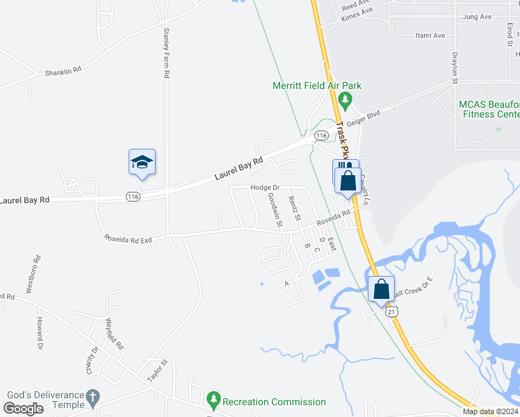 map of restaurants, bars, coffee shops, grocery stores, and more near 1009 State Road S-7-466 in Beaufort