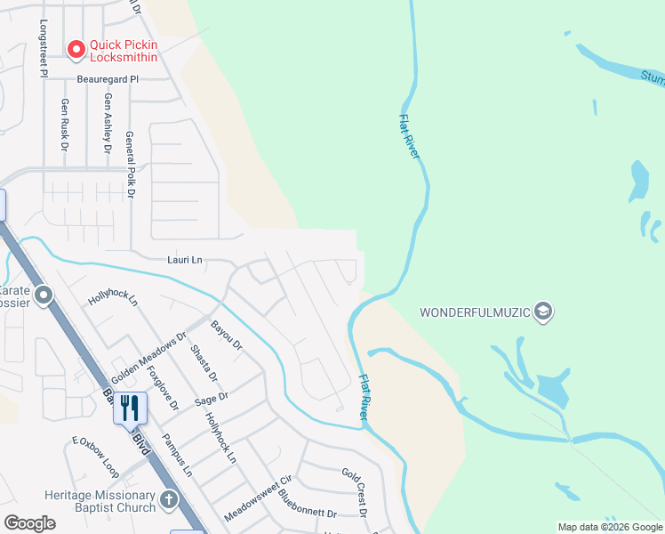 map of restaurants, bars, coffee shops, grocery stores, and more near 3021 Grace Harper Drive in Bossier City