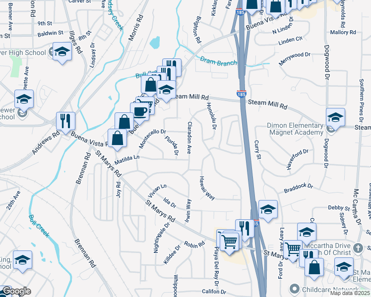 map of restaurants, bars, coffee shops, grocery stores, and more near 423 Claradon Avenue in Columbus