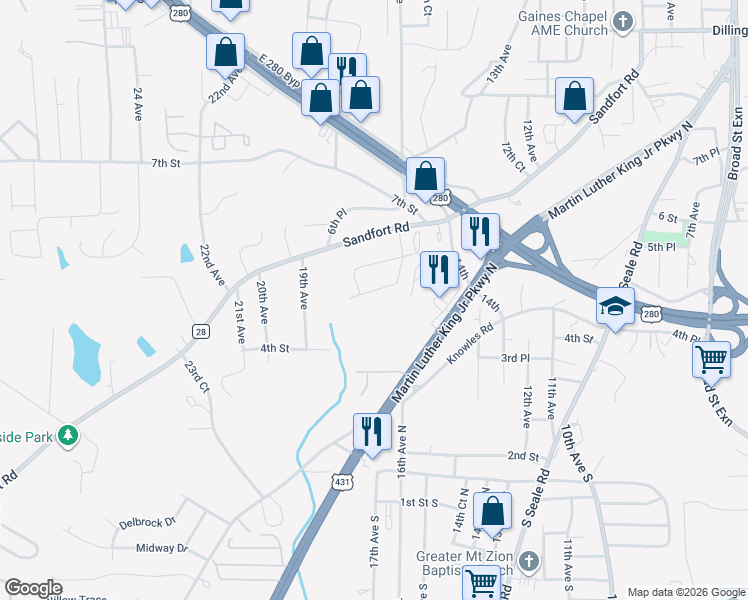 map of restaurants, bars, coffee shops, grocery stores, and more near 1601 4th Place in Phenix City