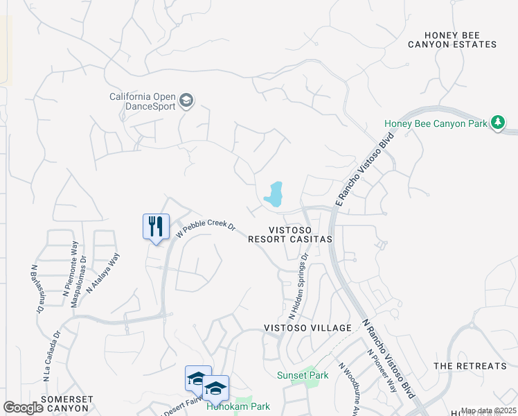 map of restaurants, bars, coffee shops, grocery stores, and more near 695 West Vistoso Highlands Drive in Oro Valley