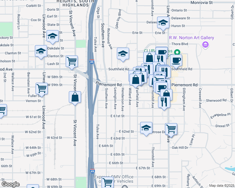 map of restaurants, bars, coffee shops, grocery stores, and more near 5917 Lexington Avenue in Shreveport