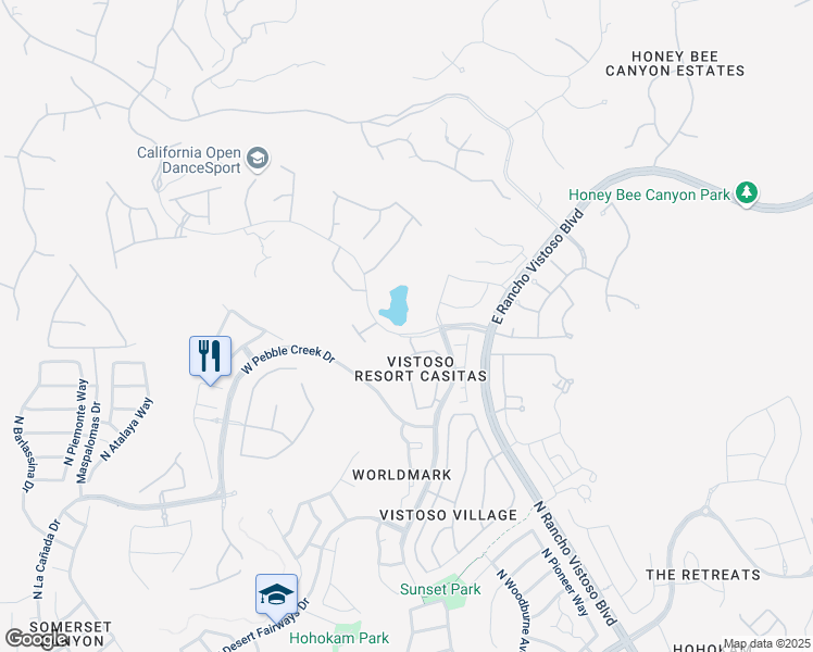 map of restaurants, bars, coffee shops, grocery stores, and more near 695 West Vistoso Highlands Drive in Oro Valley