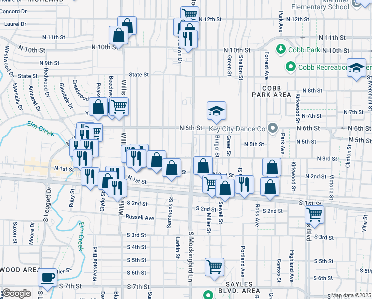 map of restaurants, bars, coffee shops, grocery stores, and more near 401 Woodlawn Drive in Abilene