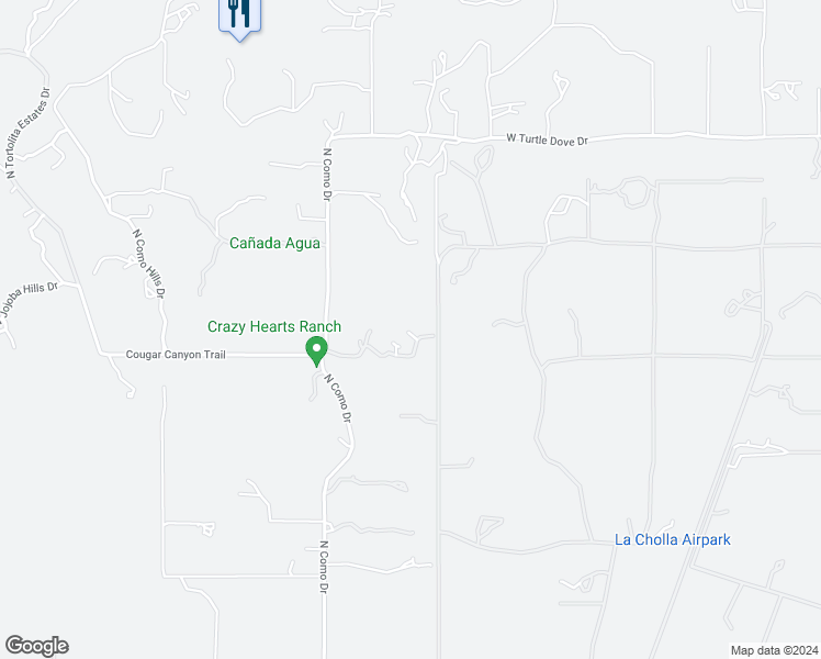 map of restaurants, bars, coffee shops, grocery stores, and more near 2300 Cougar Canyon Trail in Tucson