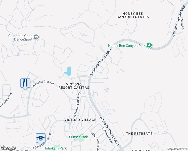 map of restaurants, bars, coffee shops, grocery stores, and more near 302 West Vistoso Highlands Drive in Oro Valley