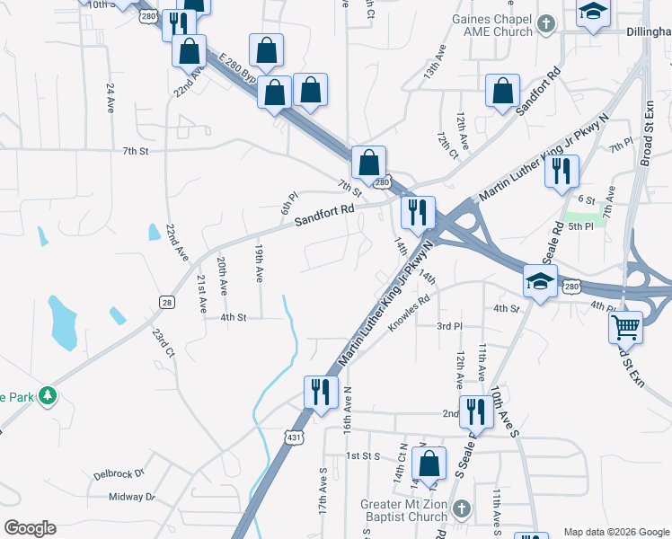 map of restaurants, bars, coffee shops, grocery stores, and more near 1601 4th Place in Phenix City