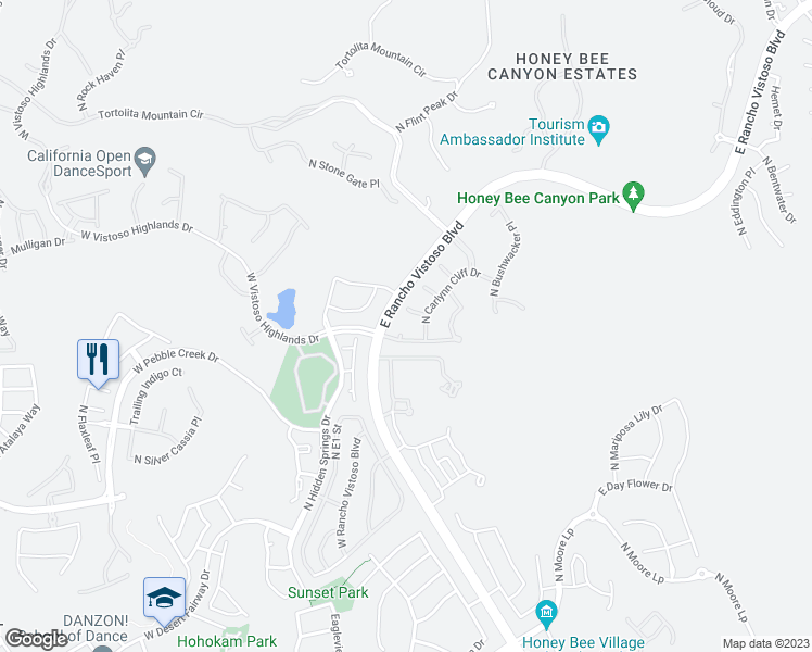 map of restaurants, bars, coffee shops, grocery stores, and more near 282 West Vistoso Highlands Drive in Oro Valley