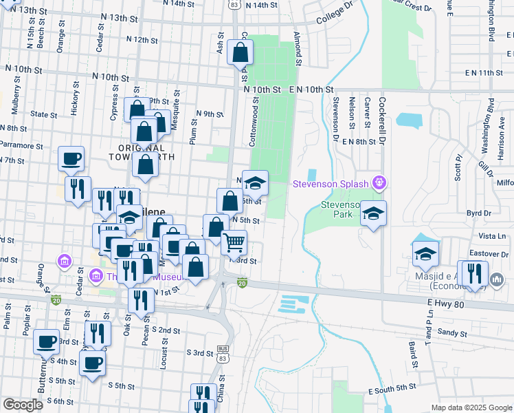 map of restaurants, bars, coffee shops, grocery stores, and more near 317 North 6th Street in Abilene