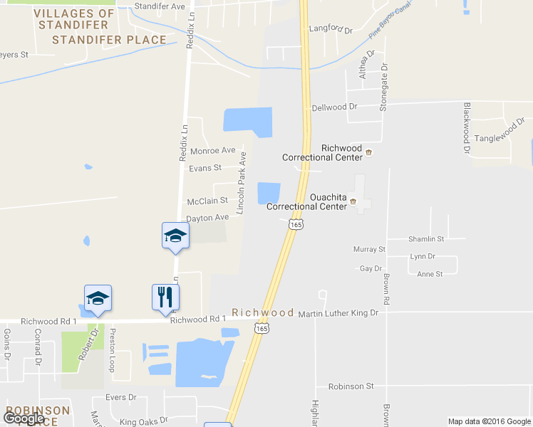 map of restaurants, bars, coffee shops, grocery stores, and more near 5000 U.S. 165 in Monroe