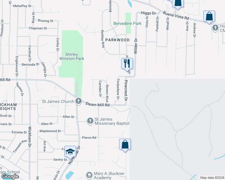 map of restaurants, bars, coffee shops, grocery stores, and more near 5381 Steam Mill Road in Columbus
