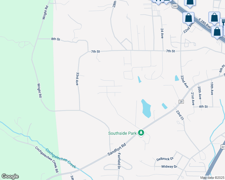 map of restaurants, bars, coffee shops, grocery stores, and more near 2602 Randell Street in Phenix City