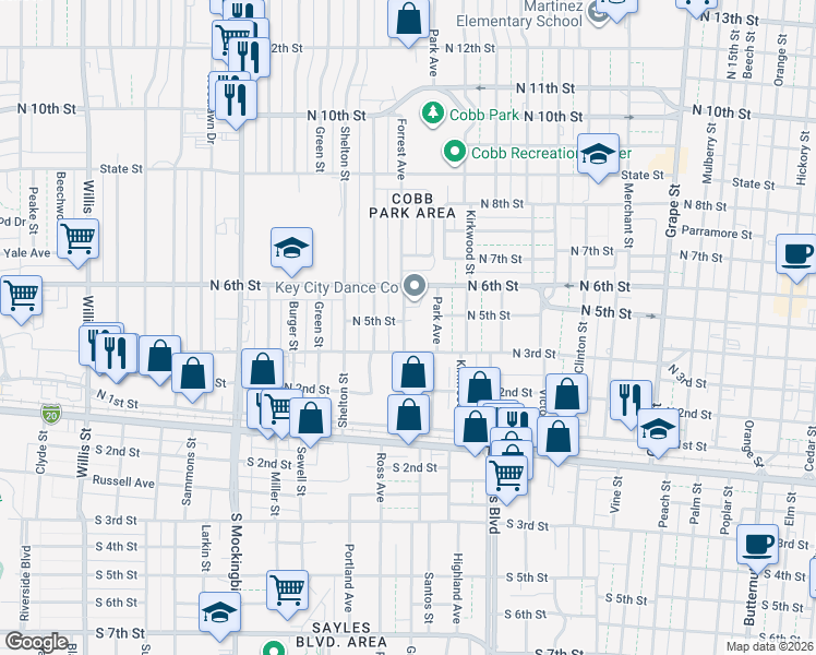 map of restaurants, bars, coffee shops, grocery stores, and more near 335 Forrest Avenue in Abilene