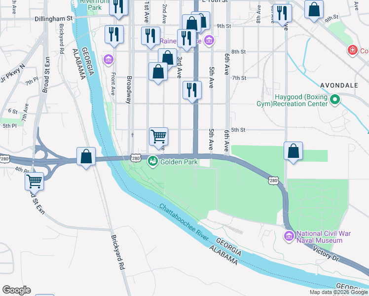 map of restaurants, bars, coffee shops, grocery stores, and more near 424 3rd Ave in Columbus