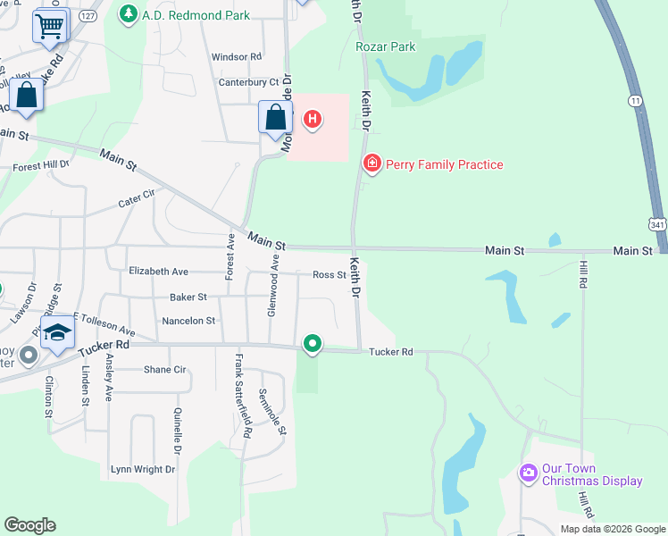 map of restaurants, bars, coffee shops, grocery stores, and more near 1809 Ross Street in Perry