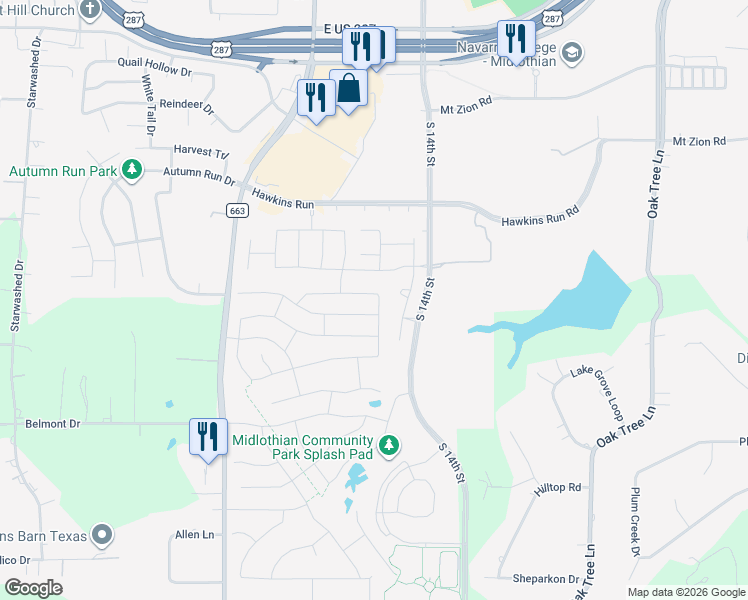 map of restaurants, bars, coffee shops, grocery stores, and more near 458 Rockaway Drive in Midlothian