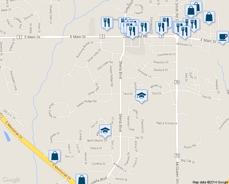 map of restaurants, bars, coffee shops, grocery stores, and more near 741 Sweet Ridge Road in Prattville