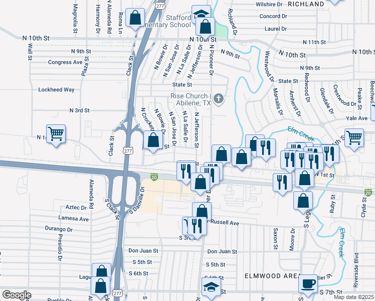 map of restaurants, bars, coffee shops, grocery stores, and more near 4509 North 2nd Street in Abilene
