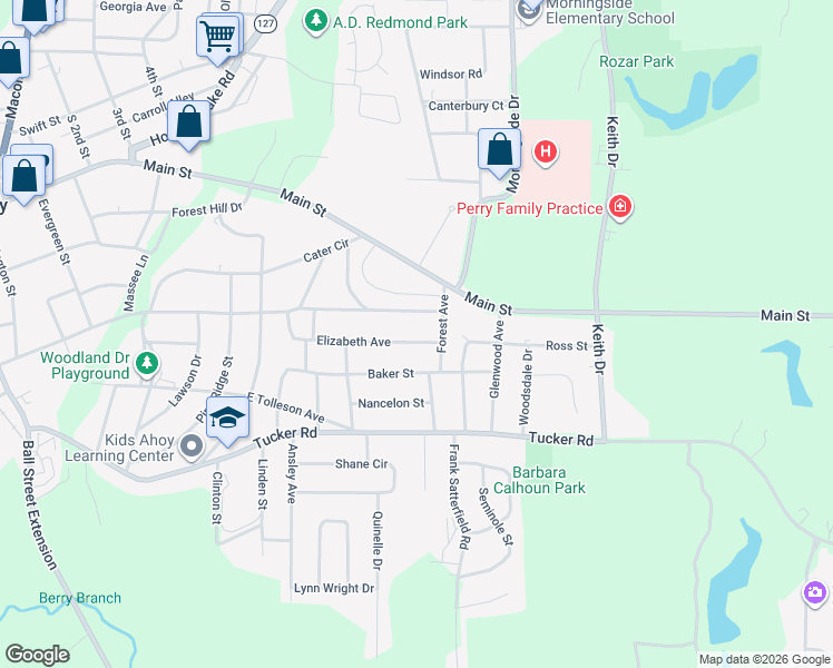 map of restaurants, bars, coffee shops, grocery stores, and more near 1433 Elizabeth Avenue in Perry