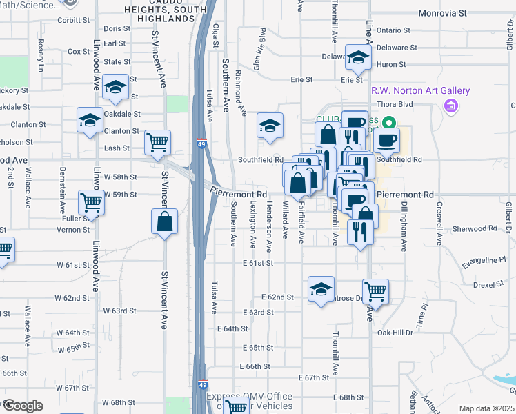 map of restaurants, bars, coffee shops, grocery stores, and more near 5911 Lexington Avenue in Shreveport