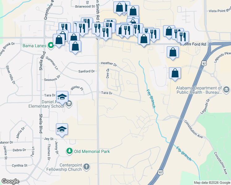 map of restaurants, bars, coffee shops, grocery stores, and more near 856-884 Dee Drive in Prattville