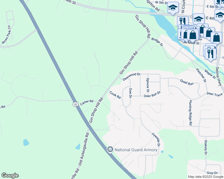 map of restaurants, bars, coffee shops, grocery stores, and more near 741 Gin Shop Hill Rd in Prattville