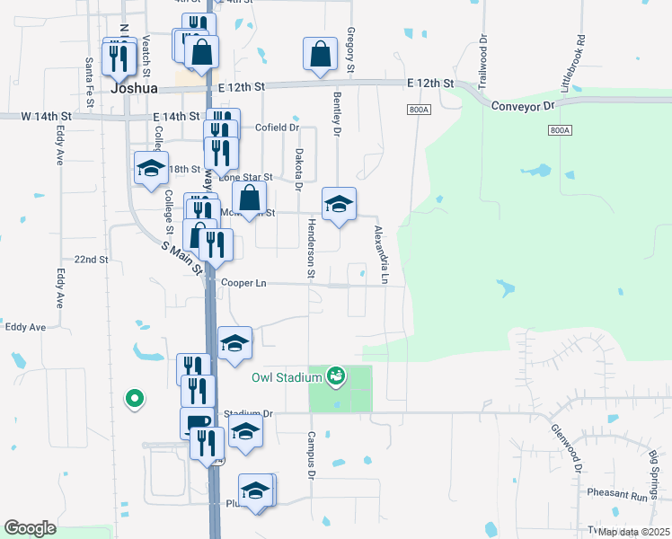 map of restaurants, bars, coffee shops, grocery stores, and more near 624 Johnathon Court in Joshua
