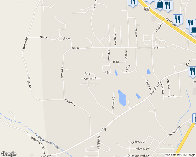 map of restaurants, bars, coffee shops, grocery stores, and more near 2515 Orchard St in Phenix City