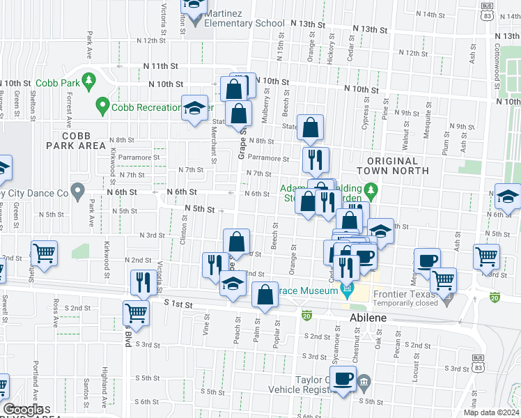 map of restaurants, bars, coffee shops, grocery stores, and more near 1546 North 5th Street in Abilene