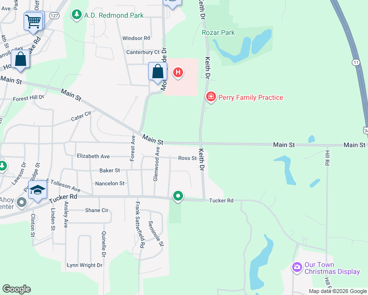 map of restaurants, bars, coffee shops, grocery stores, and more near 1809 Ross Street in Perry